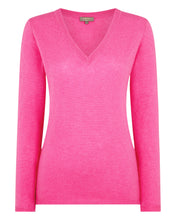 Load image into Gallery viewer, Gauzy V Neck Sweater Vibrant pink

