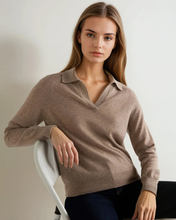 Load image into Gallery viewer, N.Peal Women's Cashmere Polo Shirt Oatmeal Brown
