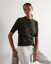 Load image into Gallery viewer, N.Peal Women's Cotton Cashmere Short Sleeve Cardigan Arabica Khaki Green
