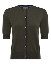 Load image into Gallery viewer, N.Peal Women's Cotton Cashmere Short Sleeve Cardigan Arabica Khaki Green
