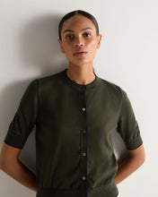 Load image into Gallery viewer, N.Peal Women's Cotton Cashmere Short Sleeve Cardigan Arabica Khaki Green

