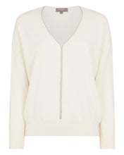 Load image into Gallery viewer, N.Peal Women's Metal Trim V Neck Cashmere Jumper New Ivory White
