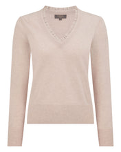Load image into Gallery viewer, N.Peal Women's Metal Trim V Neck Cashmere Jumper Ecru White
