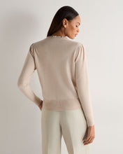 Load image into Gallery viewer, N.Peal Women's Metal Trim V Neck Cashmere Jumper Ecru White
