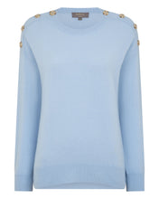 Load image into Gallery viewer, N.Peal Women's Button Shoulder Round Neck Cashmere Jumper Sea Mist Blue
