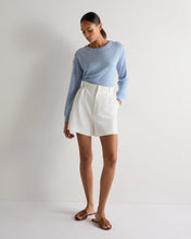 Load image into Gallery viewer, N.Peal Women's Button Shoulder Round Neck Cashmere Jumper Sea Mist Blue
