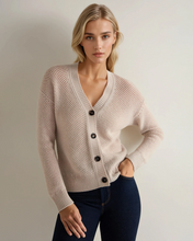 Load image into Gallery viewer, N.Peal Women's Mesh Stitch Cashmere Cardigan Ecru White Sparkle

