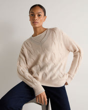 Load image into Gallery viewer, N.Peal Women's Cable Cricket Cashmere Jumper Ecru White
