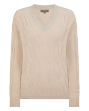 Load image into Gallery viewer, N.Peal Women's Cable Cricket Cashmere Jumper Ecru White
