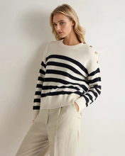 Load image into Gallery viewer, N.Peal Women's Striped Cashmere Jumper New Ivory White

