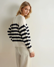 Load image into Gallery viewer, N.Peal Women's Striped Cashmere Jumper New Ivory White
