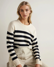 Load image into Gallery viewer, N.Peal Women's Striped Cashmere Jumper New Ivory White
