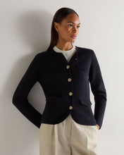Load image into Gallery viewer, Women's Round Neck Cashmere Blazer Navy Blue
