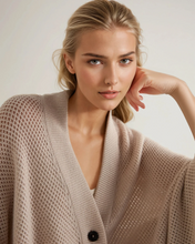 Load image into Gallery viewer, N.Peal Women's Mesh Stitch Cashmere Cape Ecru White Sparkle
