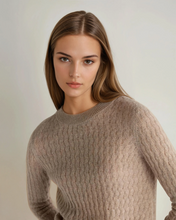 Load image into Gallery viewer, N.Peal Women's Moving Rib Cashmere Jumper Oatmeal Brown
