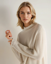 Load image into Gallery viewer, N.Peal Women's Ribbed Funnel Neck Cashmere Jumper New Ivory White
