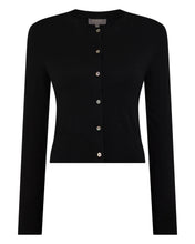 Load image into Gallery viewer, N.Peal Women's Superfine Cashmere Round Neck Cardigan Black
