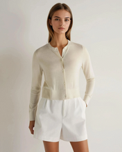 Load image into Gallery viewer, N.Peal Women's Superfine Cashmere Round Neck Cardigan New Ivory White

