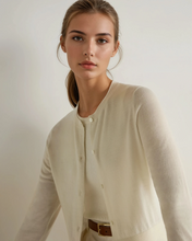 Load image into Gallery viewer, N.Peal Women's Superfine Cashmere Round Neck Cardigan New Ivory White
