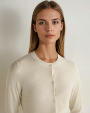 Load image into Gallery viewer, N.Peal Women's Superfine Cashmere Round Neck Cardigan New Ivory White
