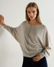 Load image into Gallery viewer, N.Peal Women's Metal Trim Batwing Cashmere Jumper Pebble Grey
