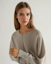 Load image into Gallery viewer, N.Peal Women's Metal Trim Batwing Cashmere Jumper Pebble Grey
