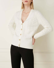 Load image into Gallery viewer, N.Peal Women's Cable V Neck Cashmere Cardigan New Ivory White
