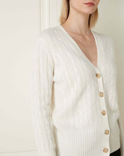 Load image into Gallery viewer, N.Peal Women's Cable V Neck Cashmere Cardigan New Ivory White
