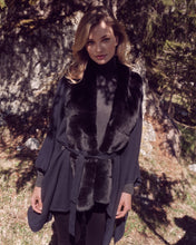 Load image into Gallery viewer, N.Peal Fur Placket Cashmere Cape Navy Blue Navy Blue
