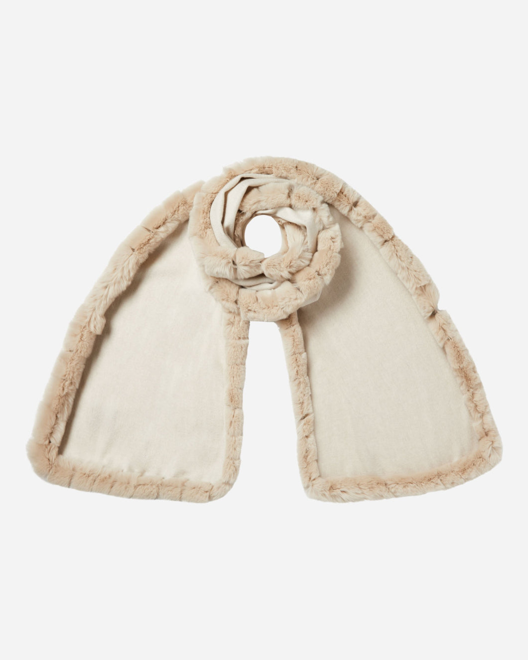 Cashmere Scarf With Fur Trim Ecru White Sand Brown