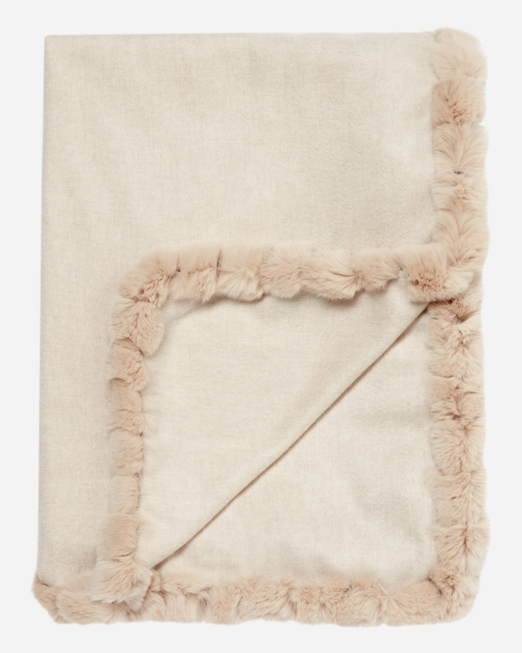 Fur Trim Woven Cashmere Shawl Ecru White Sand Brown