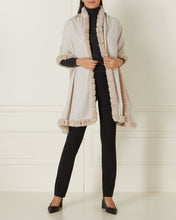 Load image into Gallery viewer, Fur Trim Woven Cashmere Shawl Ecru White Sand Brown
