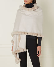 Load image into Gallery viewer, Fur Trim Woven Cashmere Shawl Ecru White Sand Brown
