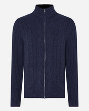 Load image into Gallery viewer, N.Peal Cable Zip Through Cashmere Jacket Hurricane Blue Navy Blue
