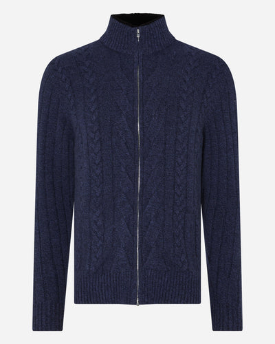 N.Peal Cable Zip Through Cashmere Jacket Hurricane Blue Navy Blue