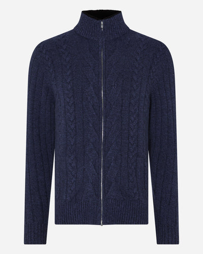 N.Peal Cable Zip Through Cashmere Jacket Hurricane Blue Navy Blue