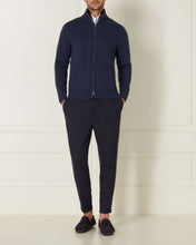 Load image into Gallery viewer, N.Peal Cable Zip Through Cashmere Jacket Hurricane Blue Navy Blue
