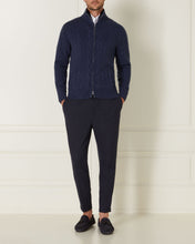 Load image into Gallery viewer, N.Peal Cable Zip Through Cashmere Jacket Hurricane Blue Navy Blue
