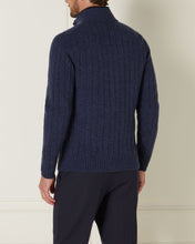 Load image into Gallery viewer, Men&#39;s Cable Zip Through Cashmere Jacket Hurricane Blue + Navy Blue

