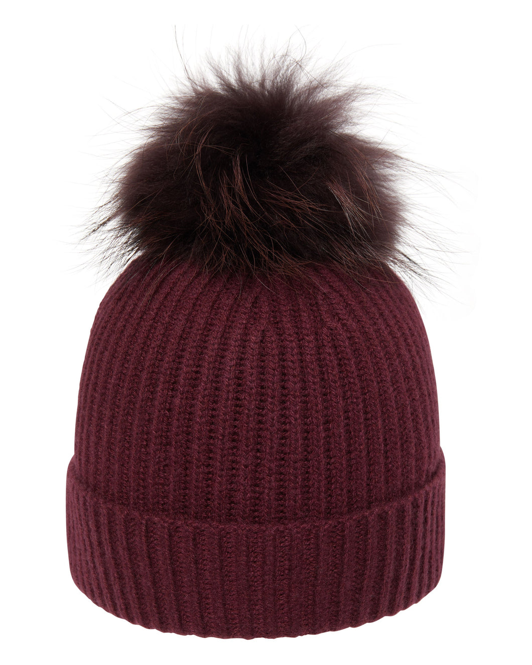N.Peal Unisex Ribbed Cashmere Hat With Detachable Pom Mulled Wine Red