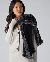 Load image into Gallery viewer, Cashmere Scarf With Fur Trim Black + Black Tipped Fur

