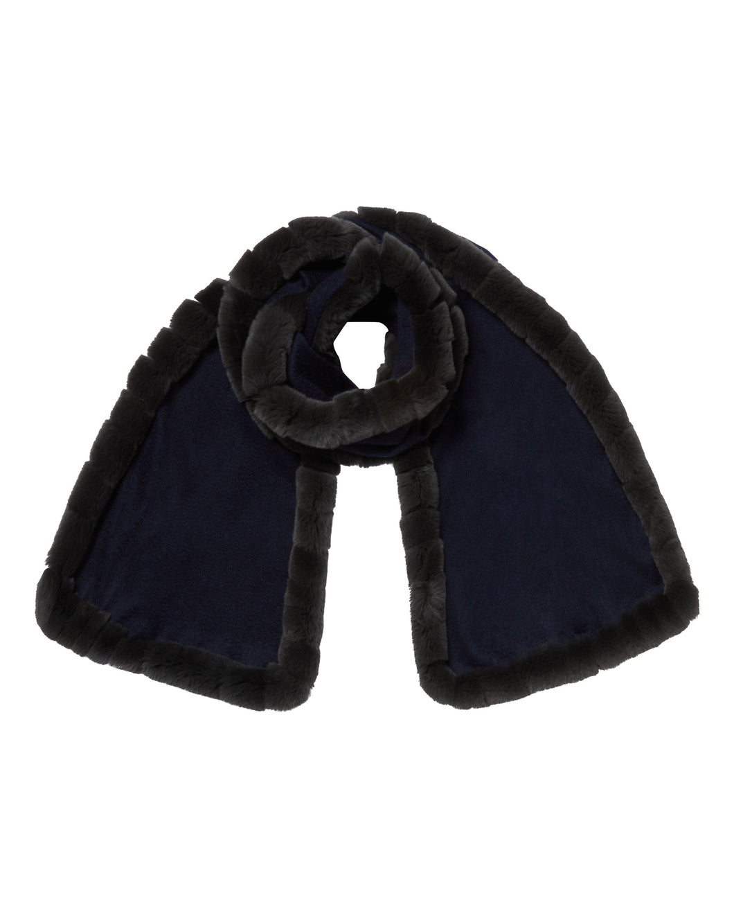 N.Peal Women's Cashmere Scarf With Fur Trim Navy Blue