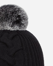 Load image into Gallery viewer, Fur Bobble Cable Hat Black + Black Tipped Fur
