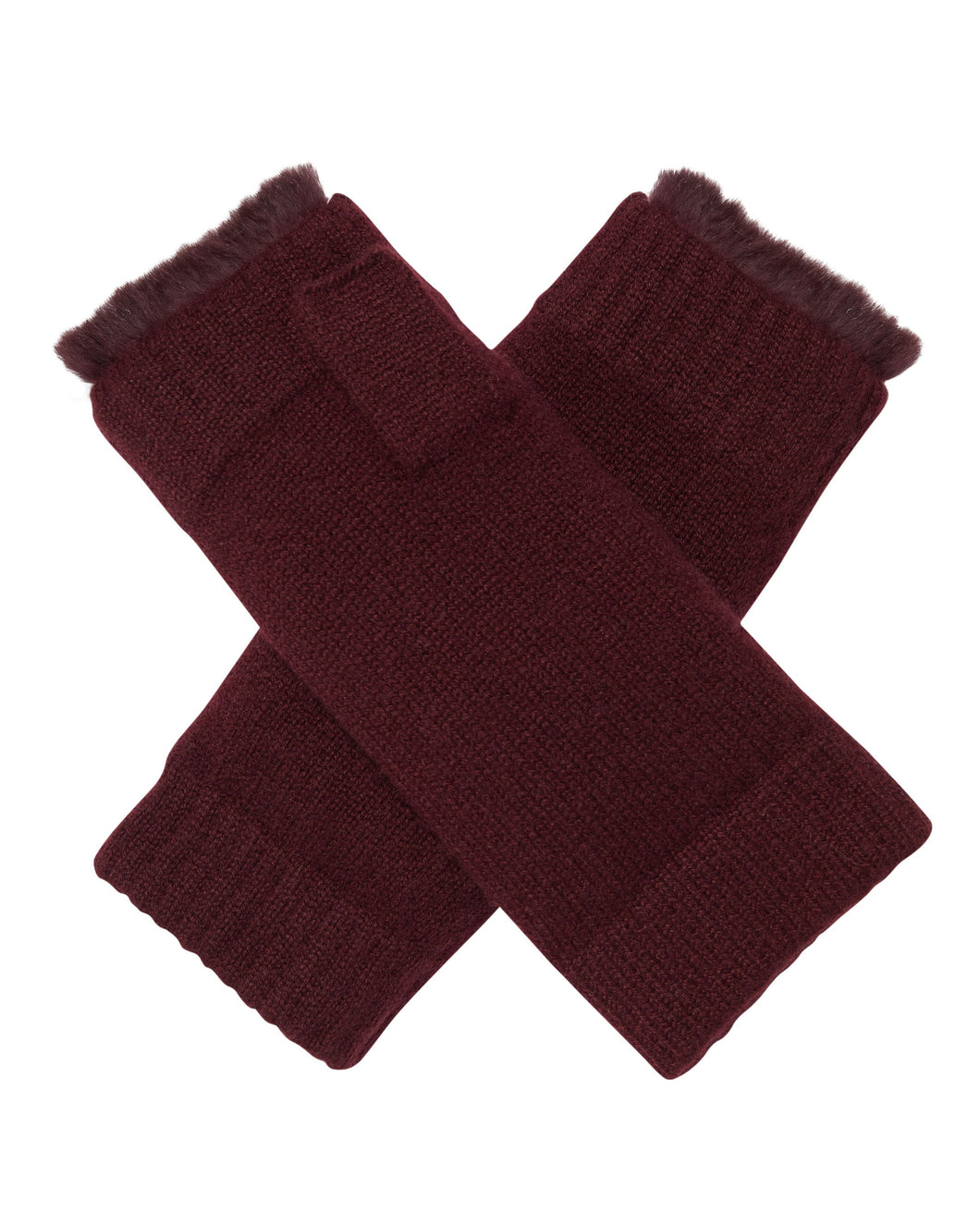 N.Peal Unisex Fur Lined Fingerless Cashmere Gloves Mulled Wine Red