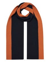 Load image into Gallery viewer, N.Peal Men&#39;s Stripe Rib Cashmere Scarf Navy Blue + Sienna Orange
