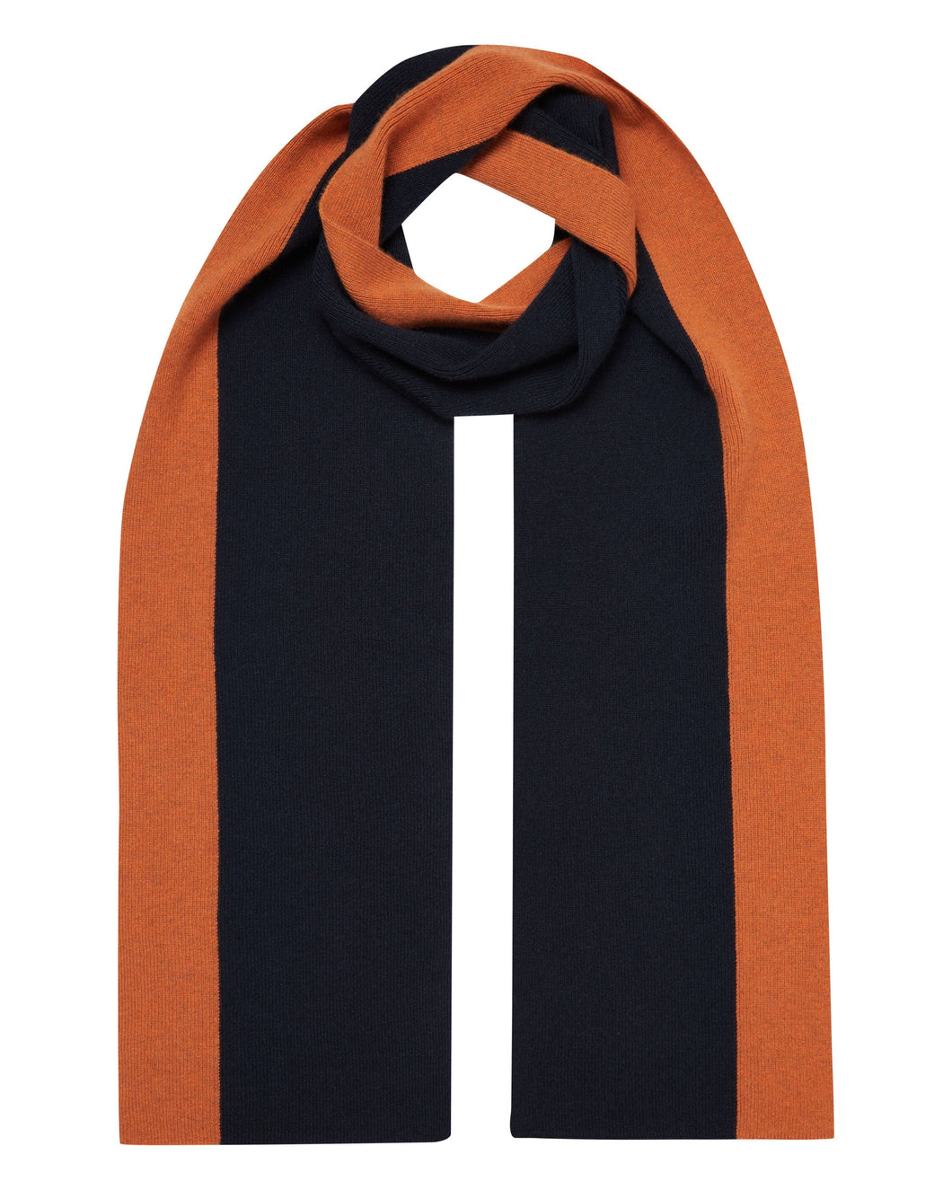 N.Peal Men's Stripe Rib Cashmere Scarf Navy Blue + Sienna Orange