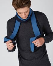 Load image into Gallery viewer, N.Peal Men&#39;s Stripe Rib Cashmere Scarf Navy Blue + Slate Blue
