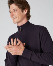 Load image into Gallery viewer, N.Peal Men&#39;s The Knightsbridge Zip Cashmere Jumper Dark Aubergine Purple
