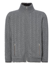 Load image into Gallery viewer, N.Peal Fur Lined Cable Cardigan Elephant Grey Dark Grey
