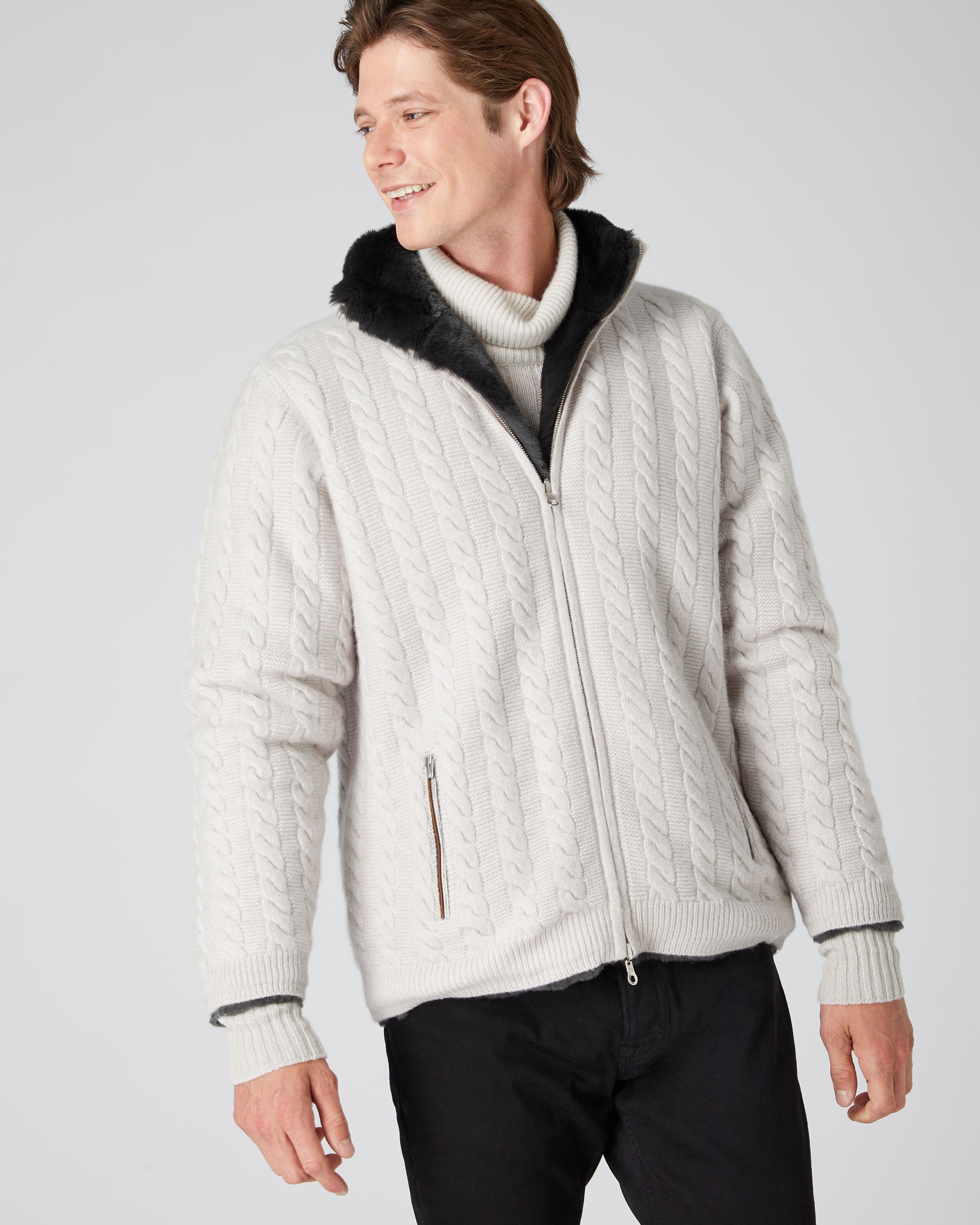 Mens fur outlet lined cardigan